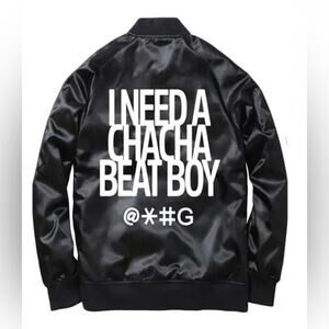 I Need A Cha Cha Beat Boy Black Satin Bomber Jacket XL Kpop Cha Cha Malone